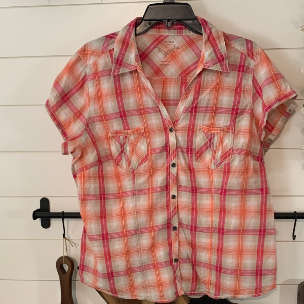 Sonoma Pink and Orange Plaid Shirt